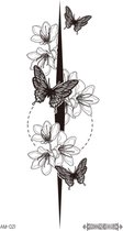 Temporary tattoo | tijdelijke tattoo | fake tattoo | bloemen en vlinders | 160 x 90 mm