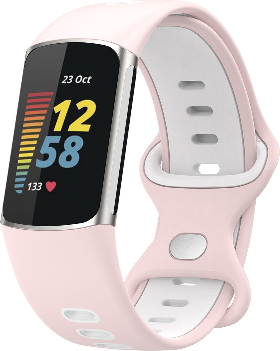 123watches dubbel sport band - pink sand wit - - Geschikt voor Fitbit Charge 5 & 6