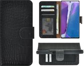 Samsung Galaxy Note20 Hoesje - Bookcase - Portemonnee Hoes Echt leer Wallet case Croco Zwart