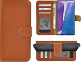 Samsung Galaxy Note20 Hoesje - Bookcase - Portemonnee Hoes Echt leer Wallet case Cognac Bruin