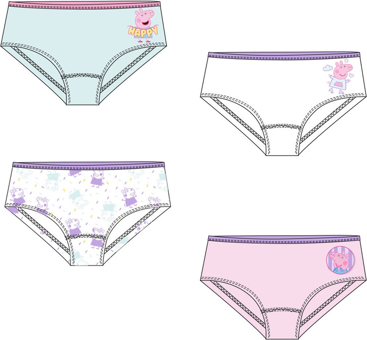 Peppa Pig onderbroekjes - set van 4 stuks - Katoen - Happy wit