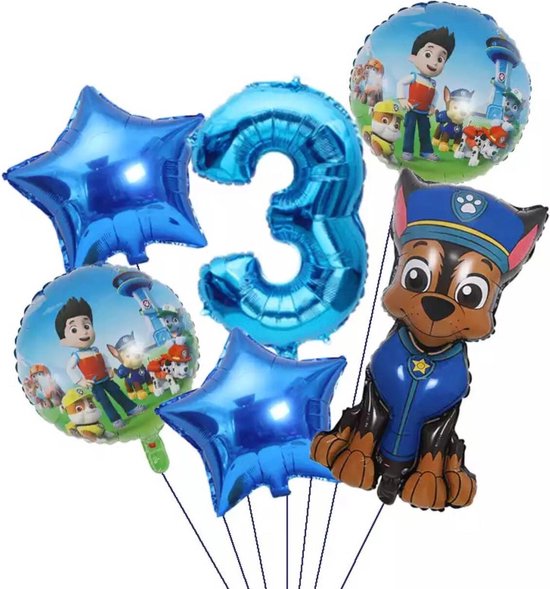 Pow Patrol Folie Ballonnen set van 6 ballonnen - Aluminium Folie Ballon 3 jaar