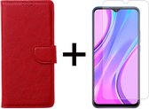 Xiaomi Redmi 9C hoesje bookcase rood wallet case portemonnee hoes cover hoesjes - 1x Xiaomi Redmi 9C screenprotector