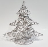 Kunstkerstboom / kerstboom met verlichting op netstroom - Grijs / zilver / wit - 48 x 15 x 49 cm hoog
