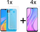 Xiaomi Redmi 9C hoesje siliconen case transparant - 4x Xiaomi Redmi 9C screenprotector