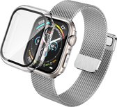 Hoesje met Screenprotector + Bandje geschikt voor Apple Watch 7 41 mm - Magnetisch Bandje Zilver - Case met Screenprotector