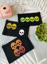 Cute Vibes, Holo skulls - Make-up tasje - Zwart / goud - opberg etui - schedels makeup organizer - canvas