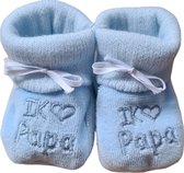 Baby Slofjes - I Love Papa - Blauw - 0-6 maanden - Baby Jongens Sloffen - Kraam Cadeau - Eerste baby schoentjes