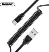 Remax SPRING USB TYPE-C CABLE-  Zwart Data Kabel Type C Radiance Pro Data Cable (Coil Spring Version) Rekbare kabel tot 40CM 2.4A Voor Laptop - Samsung Galaxy en Note S7/8/9 - Sony