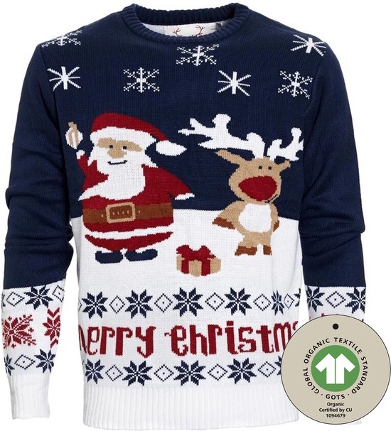Foute Kersttrui Dames & Heren - Christmas Sweater "Cadeau van Rudolf & de Kerstman" - 100% Biologisch Katoen - Mannen & Vrouwen Maat XXXL - Kerstcadeau