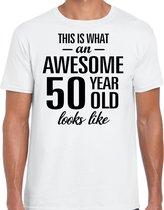 Awesome 50 year - geweldige 50 jaar cadeau t-shirt wit heren -  Verjaardag cadeau XXL