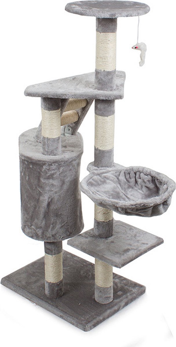 Krabpaal- Krabpaal Voor Katten - Klimtoren Krabpaal - Speelgoedboom voor katten - Hoogte 119cm - Kleur Grijs