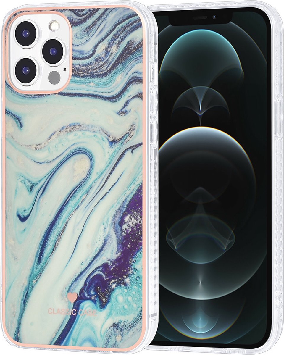 UNIQ Classic Case iPhone 12 Pro Max TPU Backcover hoesje - Marble Aquamarine