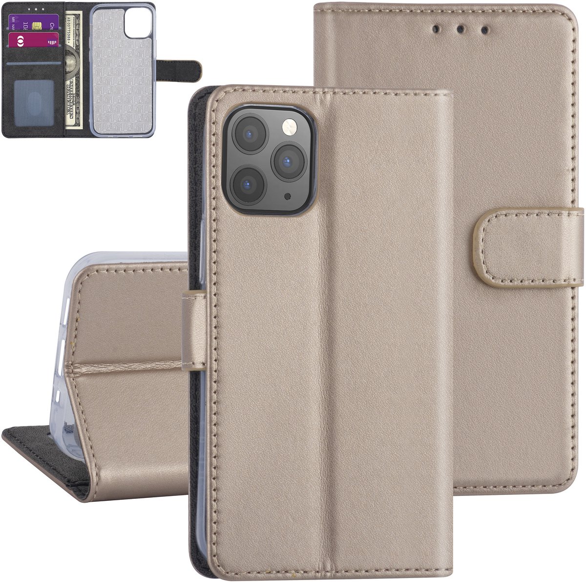 Hoesje voor iPhone 12-12 Pro - Goud - Book Case - TPU
