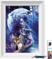 Artstudioclub®  Diamond painting volwassenen Mooie vrouw met wilde dieren 30 x 40 cm