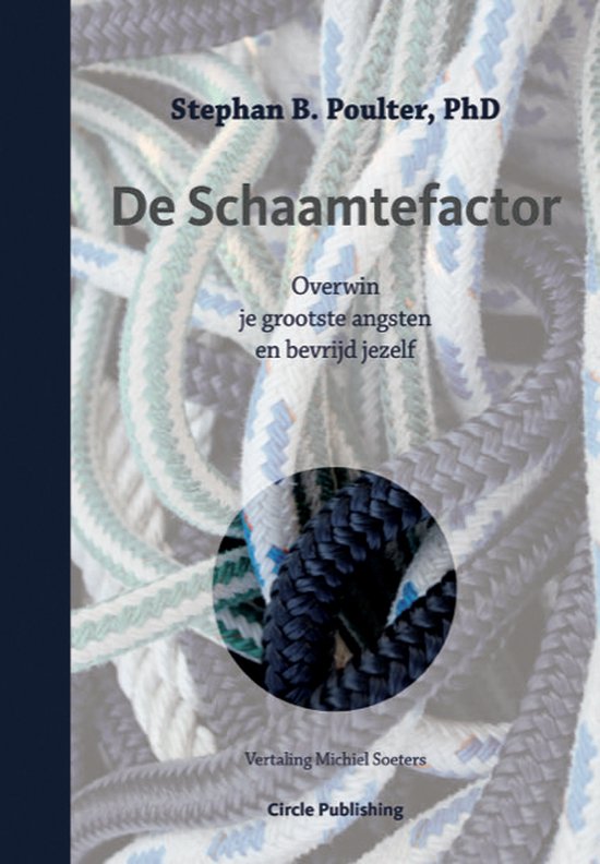 Boekcover 'De Schaamtefactor' met touwen op de achtergrond. Titel in het midden.