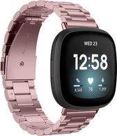 Fitbit Versa 2 Luxe Metalen Horloge Bandje - Metaal - Vouw Sluiting - Schakel Polsband - Fitbit Versa 2 - Roze