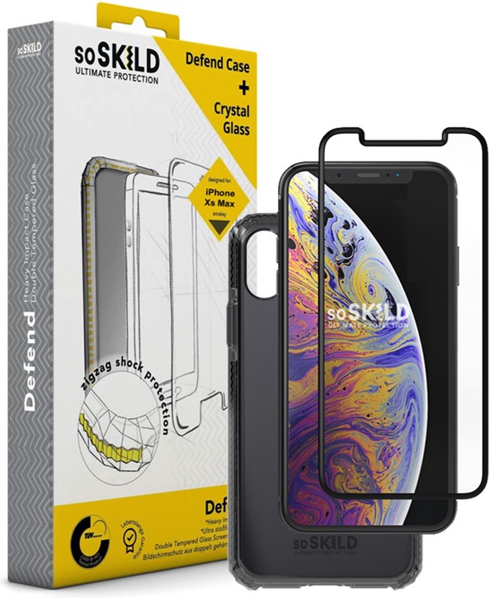 SoSkild iPhone Xs Max Defend Heavy Impact Case Smokey Grey and Tempered Glass Transparent