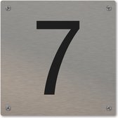 Huisnummerbord - huisnummer 7 - voordeur - 12 x 12 cm - rvs look - schroeven - naambordje nummerbord