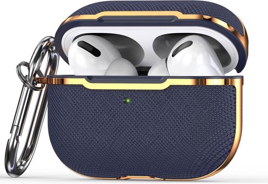 AirPods hoesjes van By Qubix AirPods Pro - AirPods Pro 2 hoesje - Hardcase - Plated series - Donkerblauw + goud Airpods Pro Case Hoesje voor Airpods