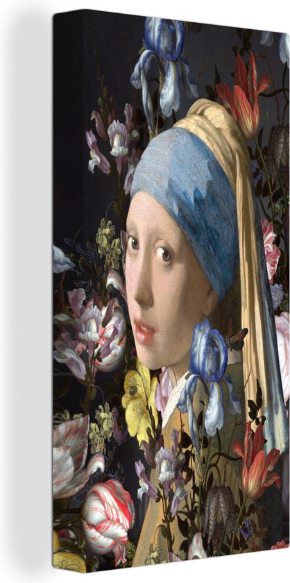 Canvas Schilderij Meisje met de parel - Johannes Vermeer - Bloemen - 40x80 cm - Wanddecoratie