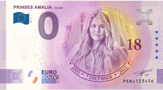Thumbnail van een extra afbeelding van het spel 0 Euro biljet 2021 - Prinses Amalia 18 jaar