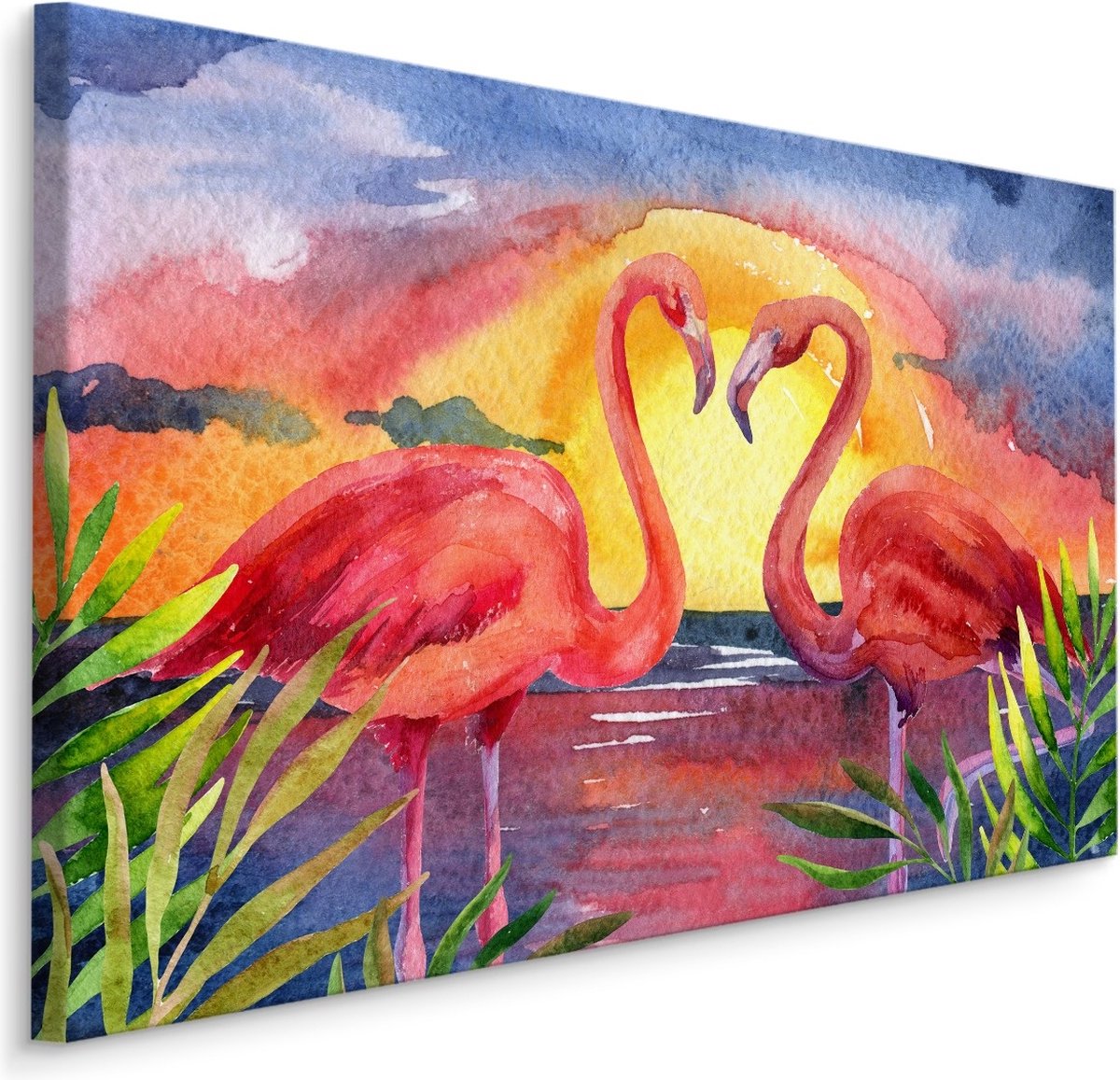 karo-art Schilderij - Flamingo's, Multikleur, Print op canvas, Premium Print