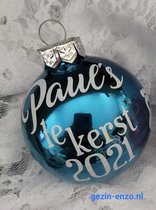 Kerstbal met Naam - 6 cm - Blauwe Bal - Gepersonaliseerd - Eigen naam - Kerstmis - December - Tip - Glas