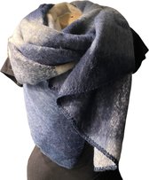 Lange Warme Sjaal - Omslagdoek - Extra Dikke Kwaliteit - Geblokt - Gemêleerd - Jeansblauw - 190 x 53 cm (96966#)