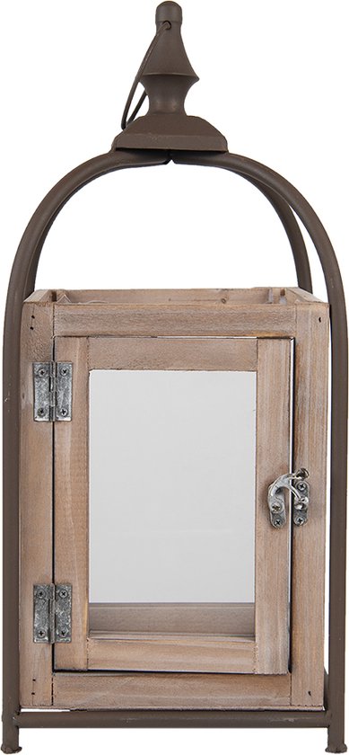 Clayre & Eef Lanterne 46 cm Marron Bois Métal Carré Porte-bougies