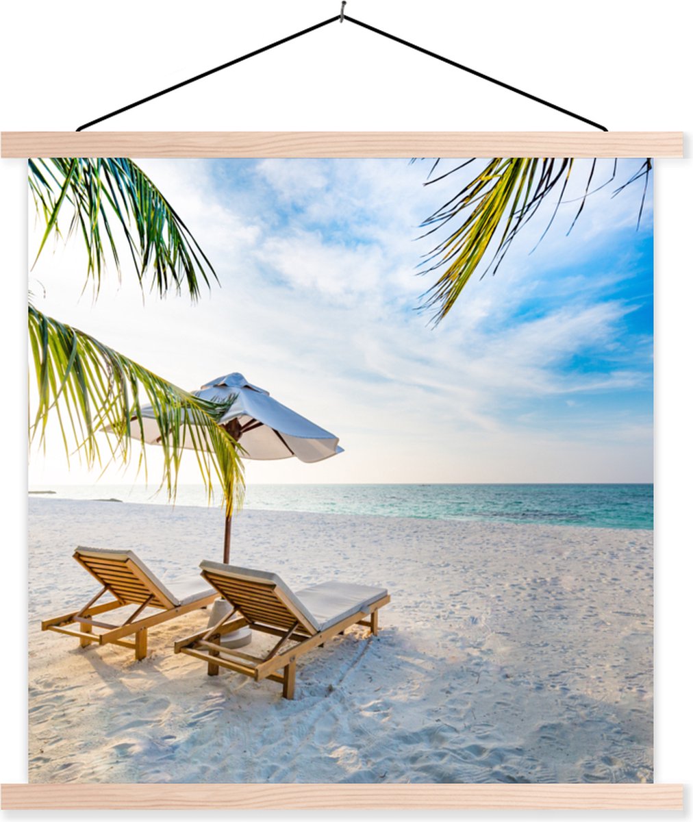 Posterhanger incl. Poster 90x90 cm - Schoolplaat - Strandstoel - Parasol - Zonsondergang -