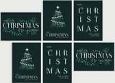 Kerstkaarten set van 6 kaarten en 12 cadeau labels - wenskaarten - groen - kerst