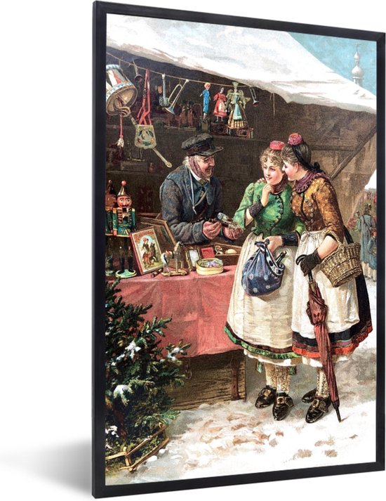 Fotolijst incl. Poster - Kerst - Portret Kerstmarkt - Vintage - 40x60 cm - Posterlijst - Kerstmis Decoratie - Kerstversiering - Kerstdecoratie Woonkamer - Kerstversiering - Kerstdecoratie voor binnen - Kerstmis