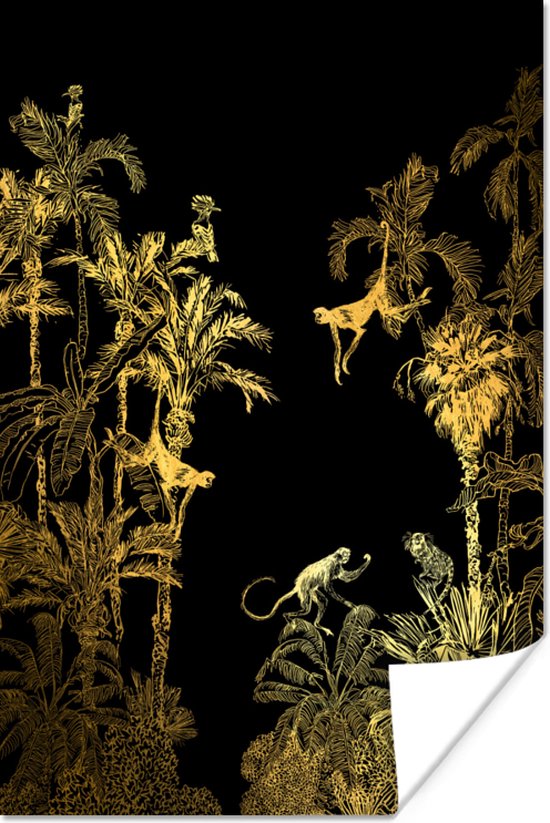 Poster Jungle - Aap - Goud - 60x90 cm