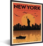 Fotolijst incl. Poster - New York - Vintage - Vogel - Boot - 30x40 cm - Posterlijst