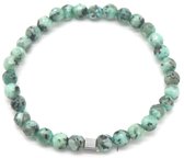 Armband Unisex - Kralen groen 6 mm - Kubus roestvrij staal - Verstelbaar-Musthaves