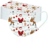 Kerst Mondkapjes - 3-Laags - Set van 50 Stuks - Volwassene - Wegwerp - Filtermateriaal - Feestelijke Kerstprint