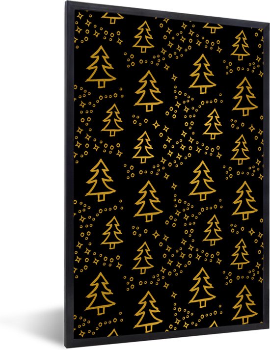 Cadre photo avec affiche - Sapin de Noël - Or - Motif - 40x60 cm - Cadre pour affiche - Décorations de Noël - Décoration de Noël pour l'intérieur - Noël