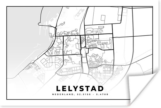 Poster Stadskaart - Lelystad - Nederland - 30x20 cm - Plattegrond