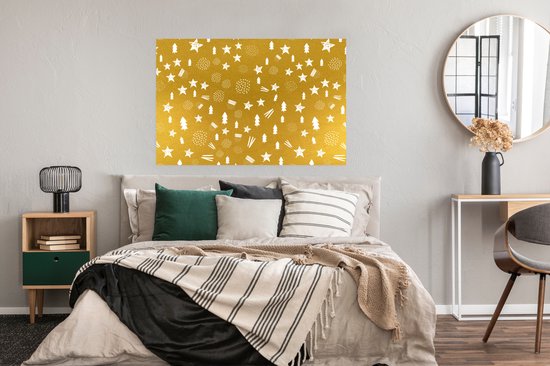 Poster Kerst - Goud - Patroon - 120x80 cm - Kerstmis Decoratie - Kerstversiering - Kerstdecoratie Woonkamer - Kerstversiering - Kerstdecoratie voor binnen - Kerstmis