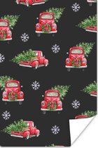 Poster Patroon - Auto - Kerstboom - 20x30 cm - Kerstmis Decoratie - Kerstversiering - Kerstdecoratie Woonkamer - Kerstversiering - Kerstdecoratie voor binnen - Kerstmis