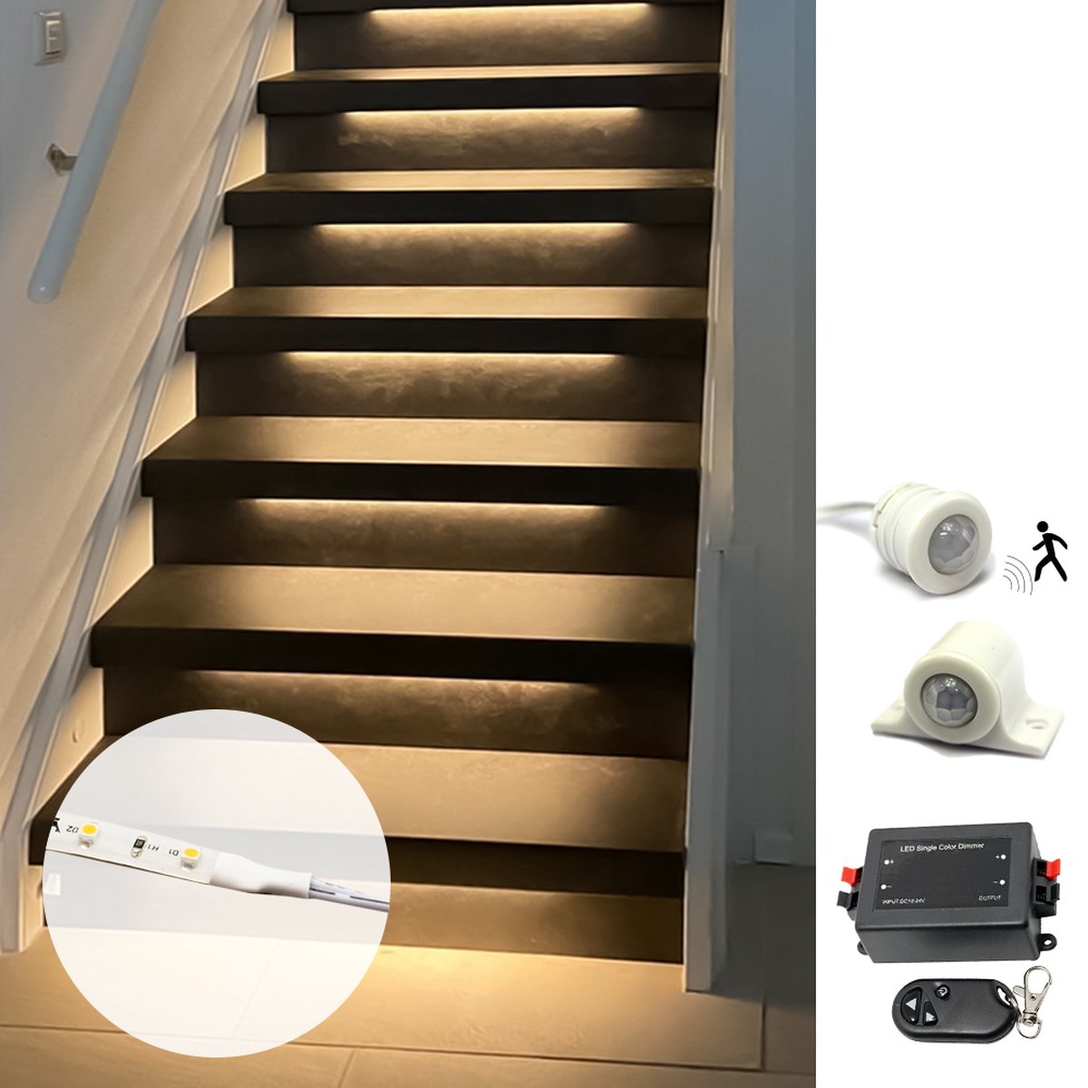 Trapverlichting ledstrip - Basic set voor max 15 treden - Warm Wit licht -  Met... | bol.com