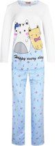 Dames pyjamaset met katjes en muzieknoten XL wit/blauw