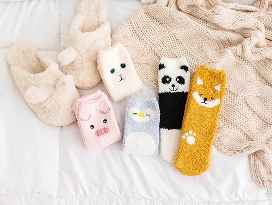 Fluffy Dames sokken - 3 paar - huissokken - dikke sokken - print panda -  vogel - hond... | bol