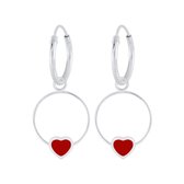 Joy|S - Zilveren hartje oorbellen - rood hartje - oorringen