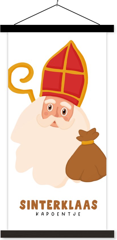 Posterhanger avec affiche - Affiche scolaire - Sinterklaas - Quotes - Saint - Sinterklaas capon - 40x80 cm - Lattes noires