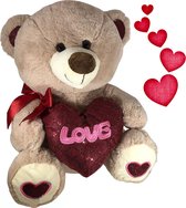 Teddybeer met hart ‘Love’ (Lichtbruin) 32cm Pluche Knuffel | Cadeau - Ik hou van jou / I Love you Knuffelbeer |Valentijnsdag cadeau Rozenbeer | Love Teddy Rozen Beer
