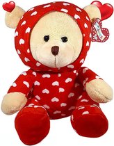 Licht bruine Teddybeer in hartjes onesie pyjama 32 cm | knuffelbeer pluche knuffel love beer | Ik Hou Van Jou / I Love You bear | Beertje met hart liefde | Baby plush beer met hartje 32cm Cad