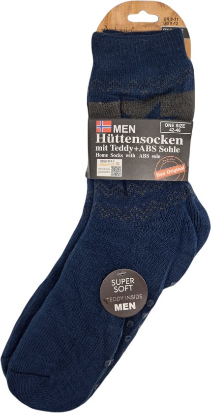 Antonio Heren Huissokken – Marineblauw -  Antislip ABS - One Size (42-46) - Warme Huissokken - Kerstcadeau voor mannen