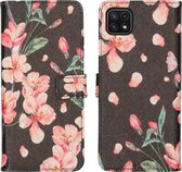 iMoshion Design Softcase Book Case Samsung Galaxy A22 (5G) hoesje - Blossom Watercolor Black